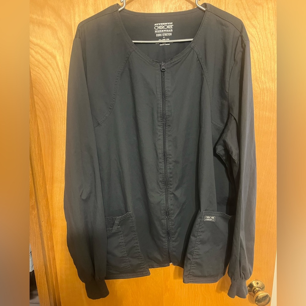 Cherokee Core Stretch Women's Zip Front Solid Scrub Jacket pewter grey 2xl